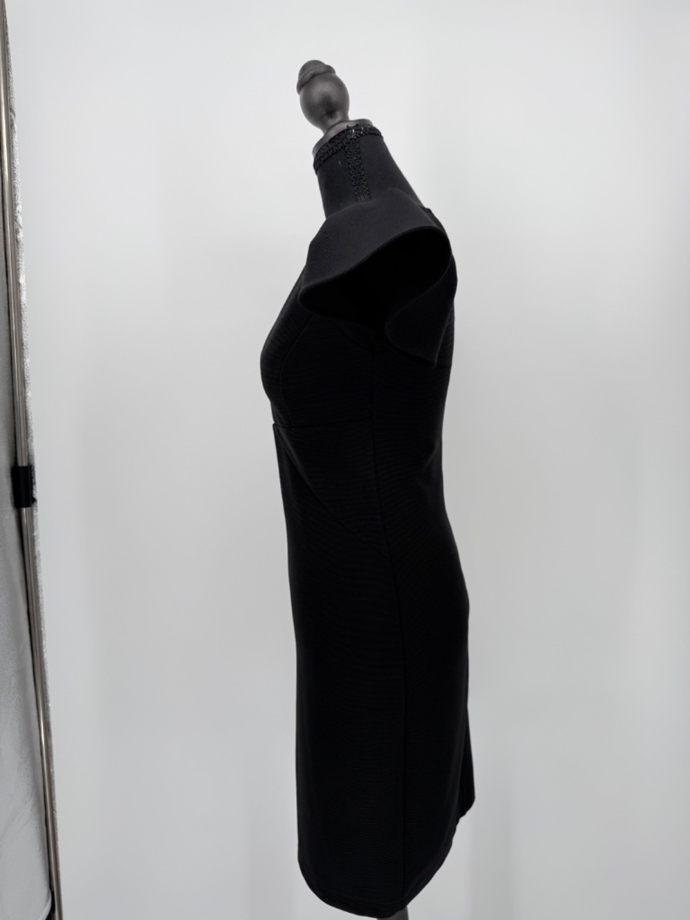 GUESS Black Ribbed Knit Bodycon Dress | Flutter Sleeve V-Neck Small - Picture 5 of 11